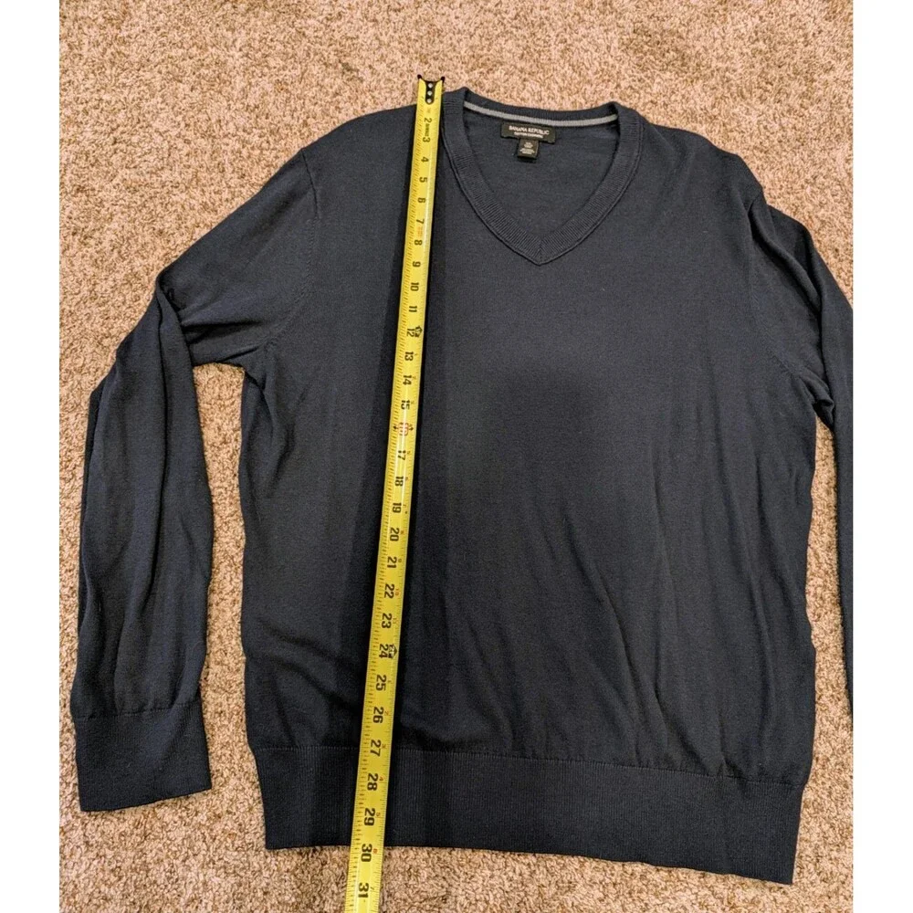 Banana Republic Sweater Mens XL Cotton Cashmere V-Neck Solid Dark Blue 1043
